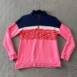 Cabana By Crown & Ivy Stiped Quarter Zip Sweatshirt pink Womens Top XL